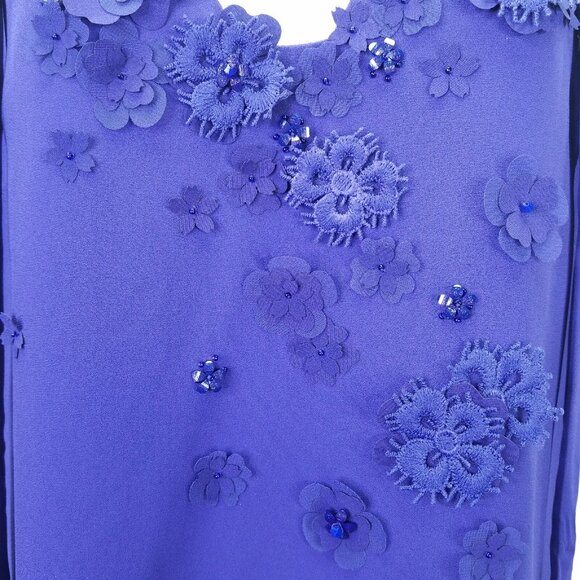 Karen Millan Mini Dress Sz 6 Floral Applique Beads Taffeta Purple Ruffle Tiered - Picture 4 of 16